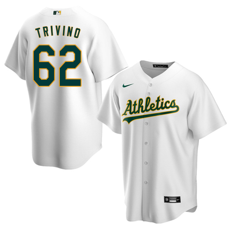 Nike Men #62 Lou Trivino Oakland Athletics Baseball Jerseys Sale-White - Click Image to Close